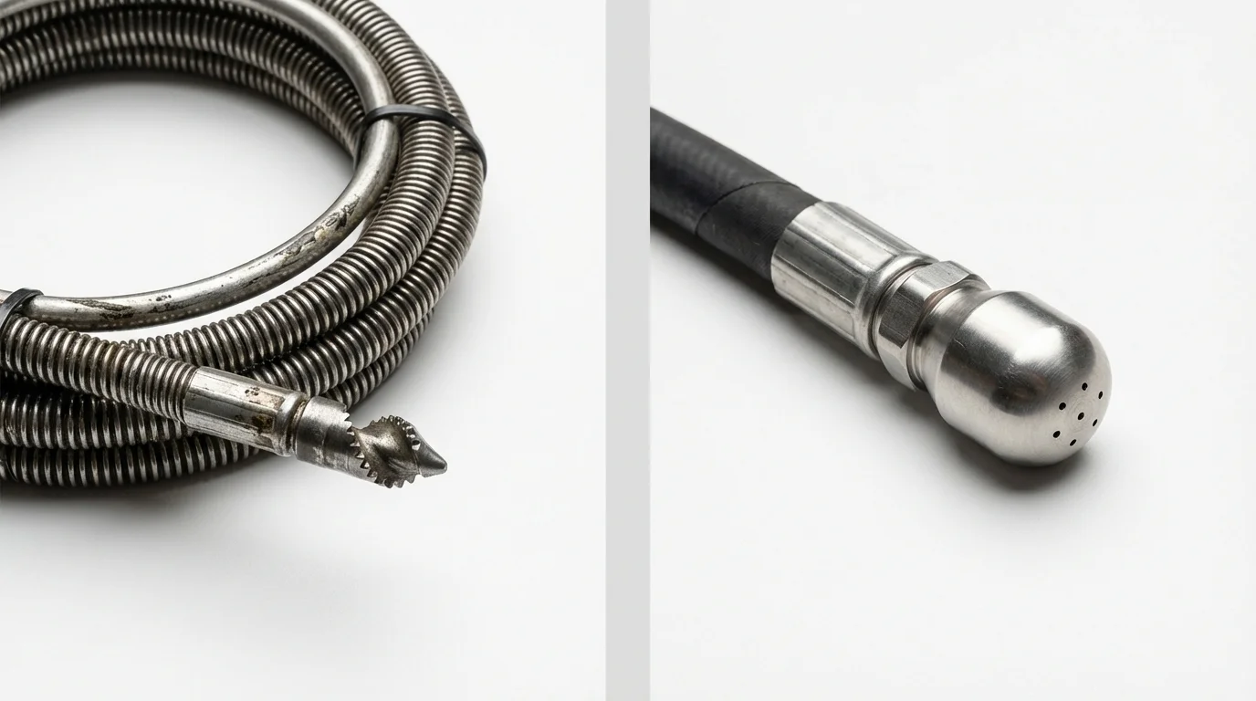 Drain snake cable and hydro jetting nozzle used for drain cleaning in Grapeland, TX