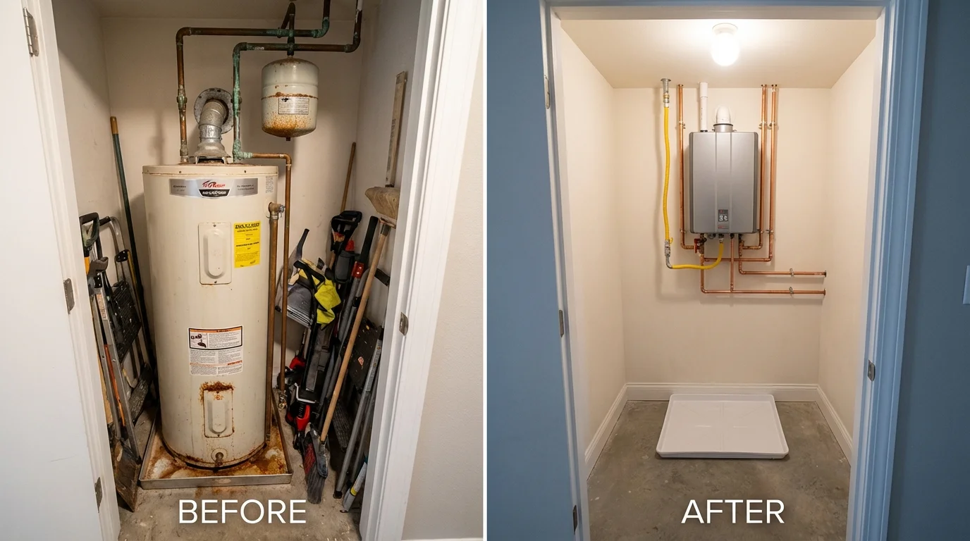 Tank water heater versus wall-mounted tankless unit comparison for Grapeland, TX homeowners